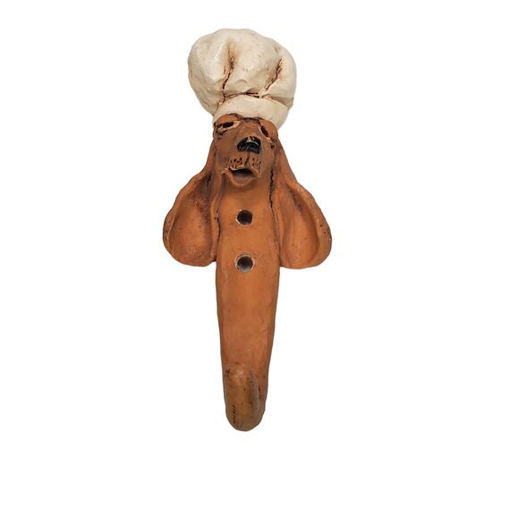 Vtg Curious Critters 1981 Hound Chef Dog Lover Pottery Wall Hook USA Unsigned - Picture 1 of 6